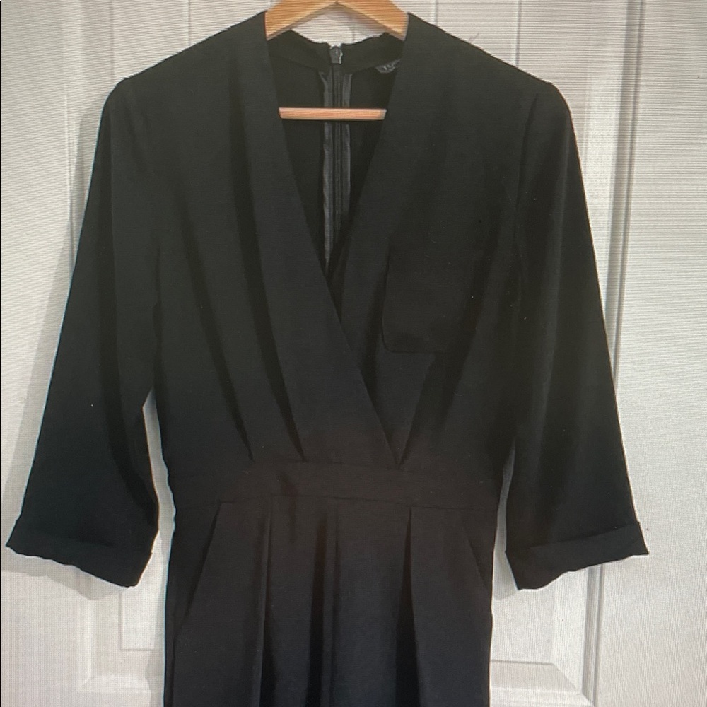 Topshop Black V-Neck Long Sleeve Midi Dress